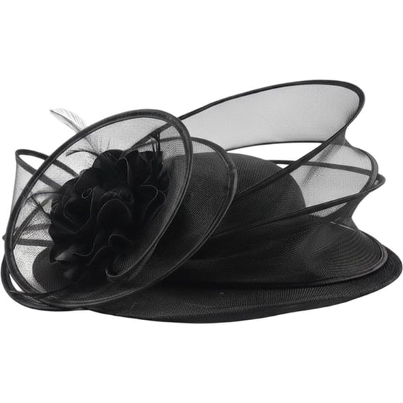 Hsqqdc Black Wide Brim Derby Church Hat, Elegant Formal Fascinator Hat for Weddings