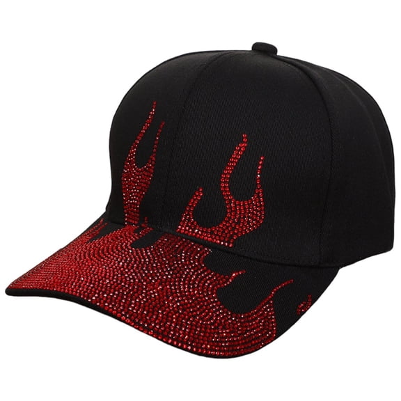 Hsqqdc Bling Flame Baseball Cap, Rhinestone Sparkle Hat with Crystal Flame Design