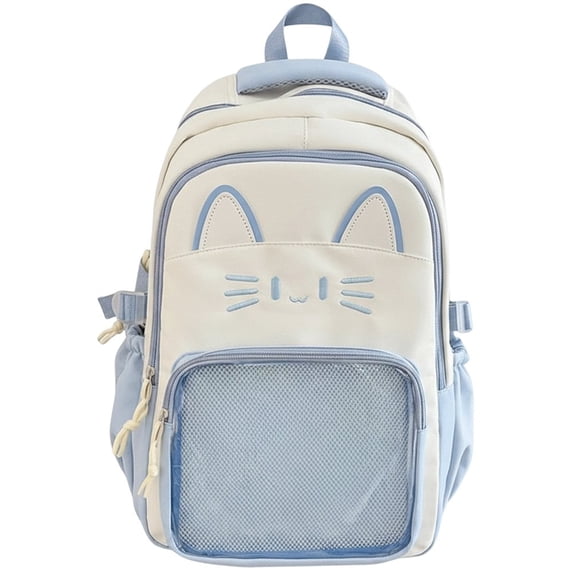 Hsqqdc Blue Nylon Cat Ita Backpack Clear Window Large Capacity Knapsack