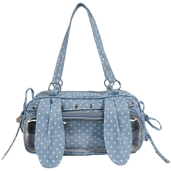 Hsqqdc Bunny Ear Star Dot Ita Bag Transparent Pin Display Crossbody Tote Purse