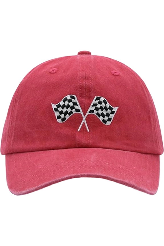 Checkered Flag Race Car Baseball Cap, Adjustable Unisex Trucker Hat for Racing Events