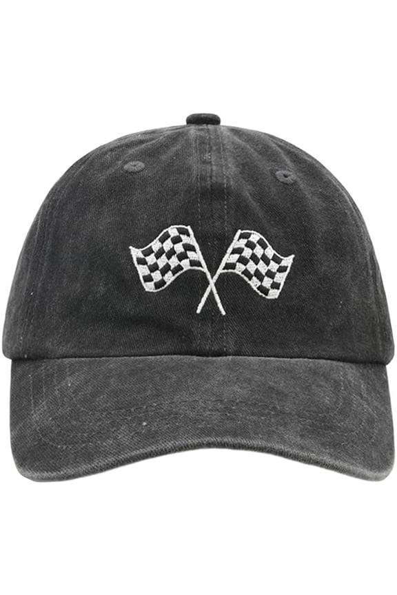 Checkered Flag Race Car Baseball Cap, Adjustable Unisex Trucker Hat for Racing Events