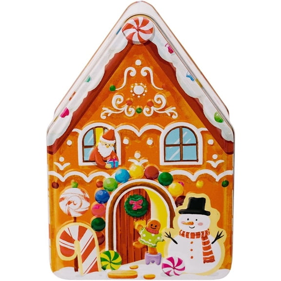 Hsqqdc Christmas Cookie Tin with Lid, Gingerbread House Metal Storage Box for Holiday Candy and Treats, Snowman, 1 Pack