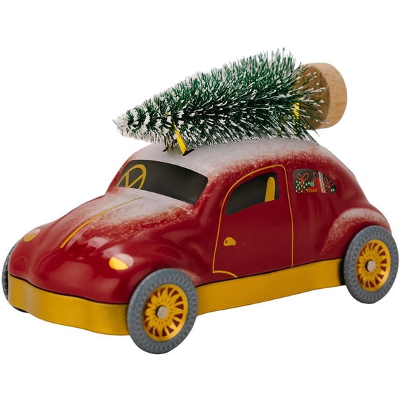 Hsqqdc Christmas Cookie Tin with Lid, Metal Candy Treat Box with Red Car Design for Xmas Party Decor, 1 Pack