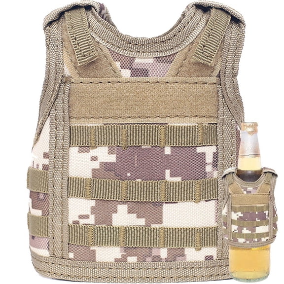 Hsqqdc Desert Camo Mini Beverage Can Cooler Jacket, Adjustable Bottle Holder Vest, Novelty Drink Sleeve for Cans and Bottles, 1 Piece