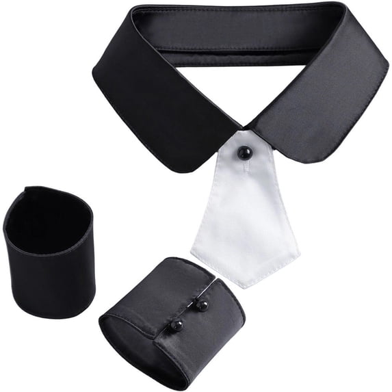 Hsqqdc Detachable Fake Collar Set, with Wrist Cuffs Classic Uniform Style Neck Tie Accessory Kit
