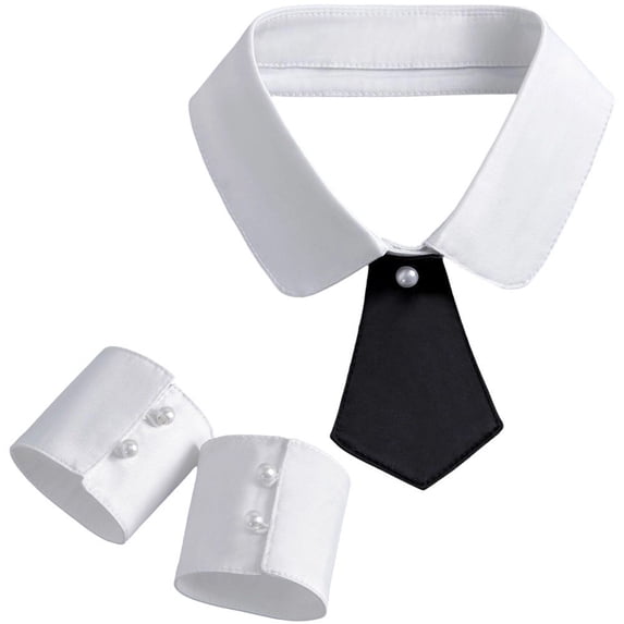 Hsqqdc Detachable Fake Collar Set, with Wrist Cuffs Classic Uniform Style Neck Tie Accessory Kit