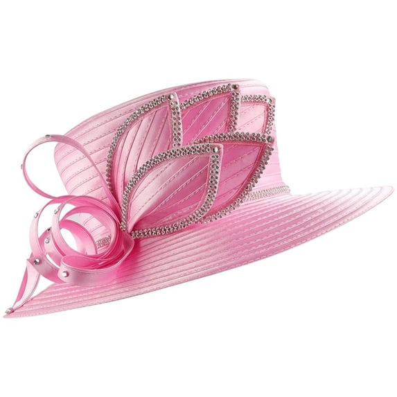 Hsqqdc Elegant Satin Church Hat, Wide Brim Derby Hat for Wedding Tea Party