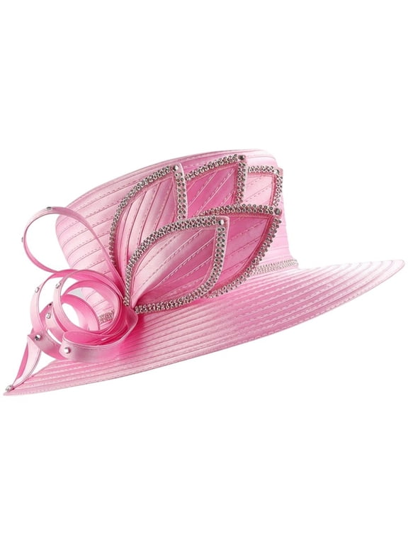 Elegant Satin Church Hat, Wide Brim Derby Hat for Wedding Tea Party