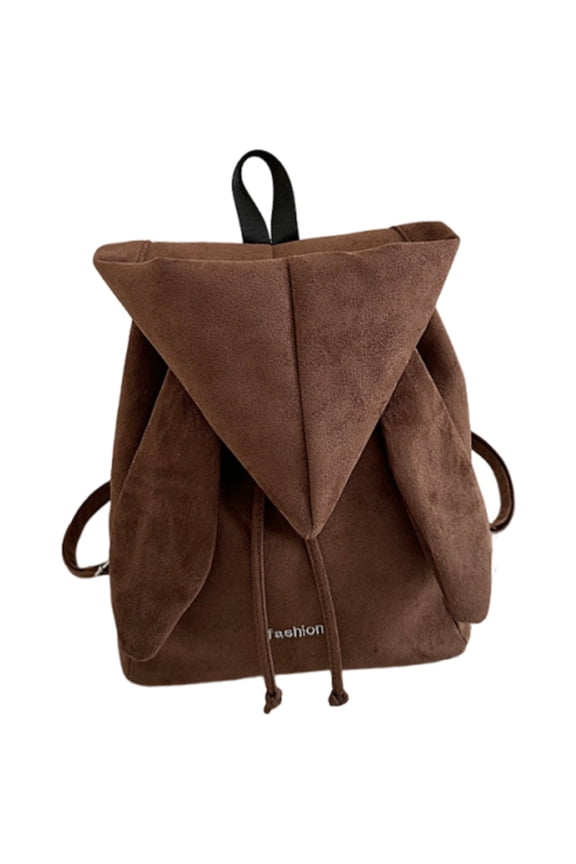 Faux Suede Rabbit Ear Hooded Backpack, Fluffy Kawaii Shoulder Bag for Adults