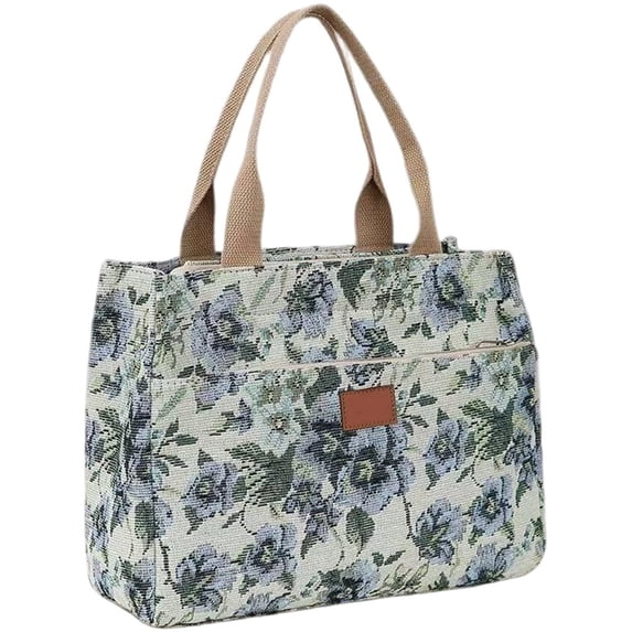 Hsqqdc Floral Print Canvas Tote Bag, Large Capacity Work Shoulder Handbag