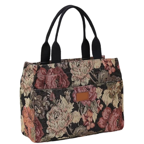 Hsqqdc Floral Print Canvas Tote Bag, Large Capacity Work Shoulder Handbag