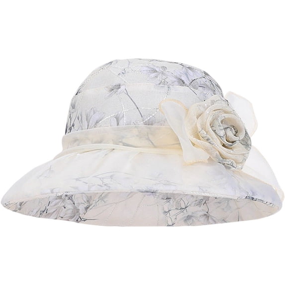 Hsqqdc French Style Bucket Hat with Flower Summer Bowler Elegant Church Wedding Party Cap