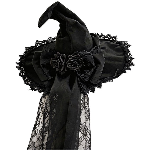 Hsqqdc Gothic Lace Witch Hat Velvet Pointed Hat for Halloween Party