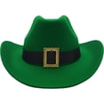 thumbnail image 1 of Hsqqdc Green Western Cowboy Hat with Decorative Buckle, Wide Brim Felt Hat for Irish Festival Events, 1 of 7