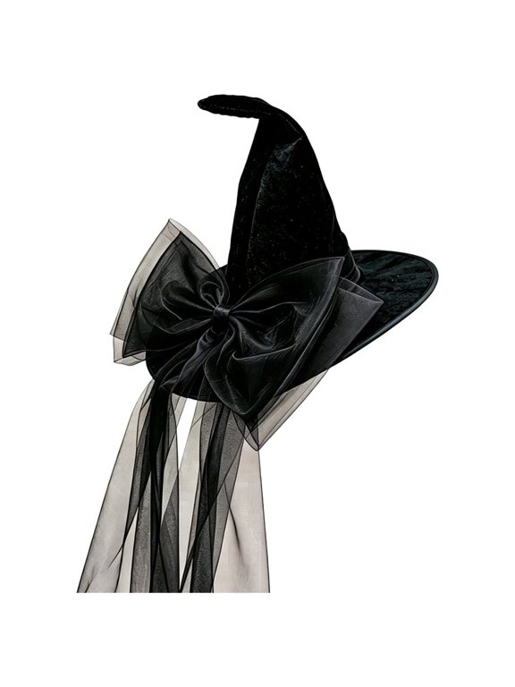Halloween Velvet Pointer Hat Oversized Gradient Tulle Bow Long Streamers Party Headwear