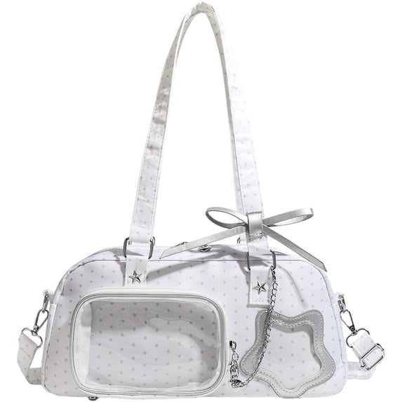 Hsqqdc Harajuku Japanese Style Polka Dot Star Window Ita Bag, Detachable Chain Strap Clear Display Crossbody Shoulder Bag for Women