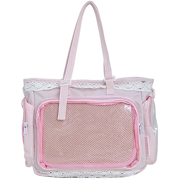 Hsqqdc Japanese Style Lace Clear Display Ita Bag, Large Capacity Anime JK Tote Shoulder Crossbody Handbag Gift