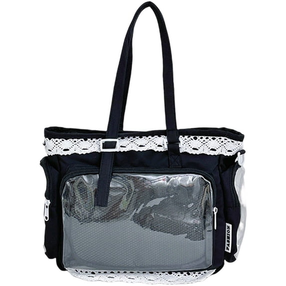 Hsqqdc Japanese Style Lace Clear Display Ita Bag, Large Capacity Anime JK Tote Shoulder Crossbody Handbag Gift