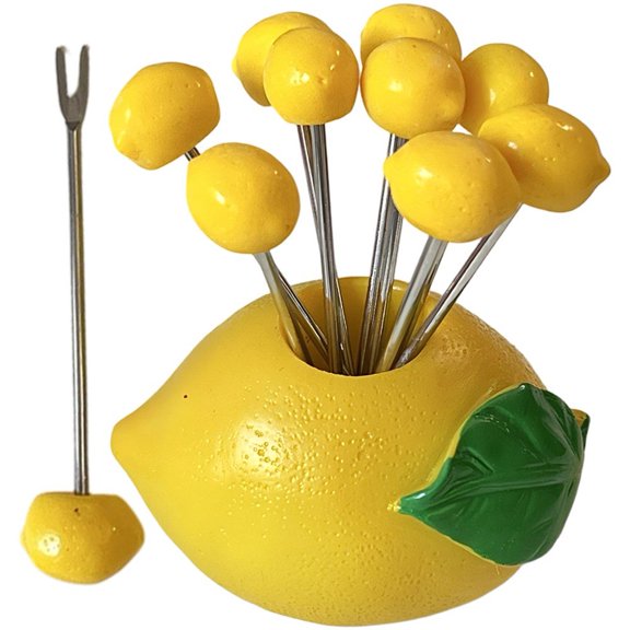 Hsqqdc Lemon Design Stainless Steel Fruit Forks Set with Holder, Appetizer Dessert Picks