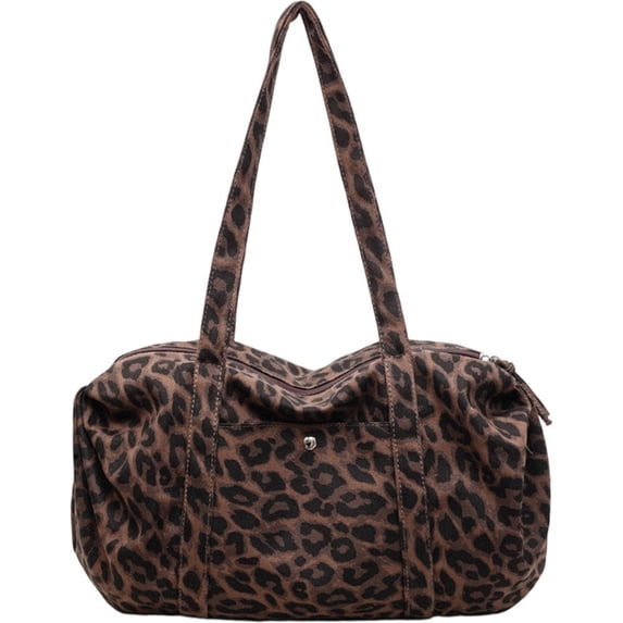 Hsqqdc Leopard Print Large Capacity Canvas Shoulder Tote Bag, Casual Hobo Handbag for Daily Commute Work