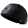 thumbnail image 1 of Hsqqdc Men PU Leather Brimless Hat Retro Rolled Cuff Docker Cap Worker Sailor Adjustable, 1 of 7