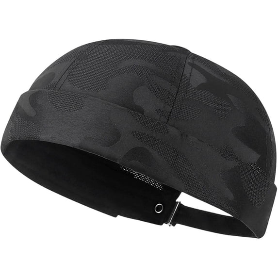 Hsqqdc Men Unisex Brimless Rolled Cuff Docker Cap Adjustable Melon Skin Hat Sailor Beanie