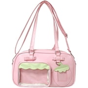 Hsqqdc PU Pink Strawberry Ita Crossbody Bag with Clear Display Window