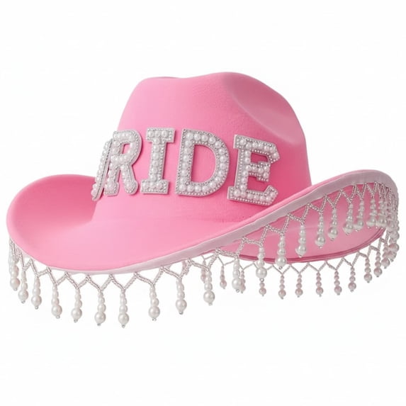Hsqqdc Pearl Embellished Bridal Western Hat, Rhinestone Cowgirl Hat for Bachelorette Parties