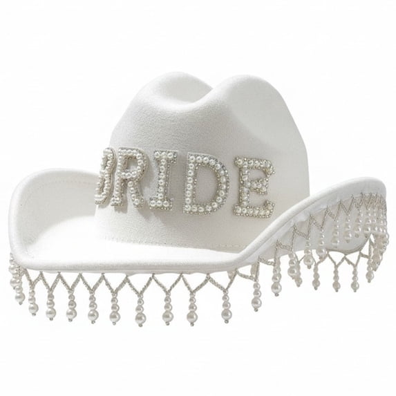 Hsqqdc Pearl Embellished Bridal Western Hat, Rhinestone Cowgirl Hat for Bachelorette Parties