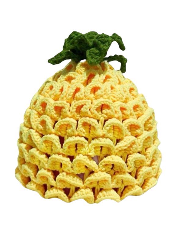 Pineapple Crochet Beanie Hat for Women - Fruit Themed Knitted Winter Headwear, Christmas Holiday Accessory