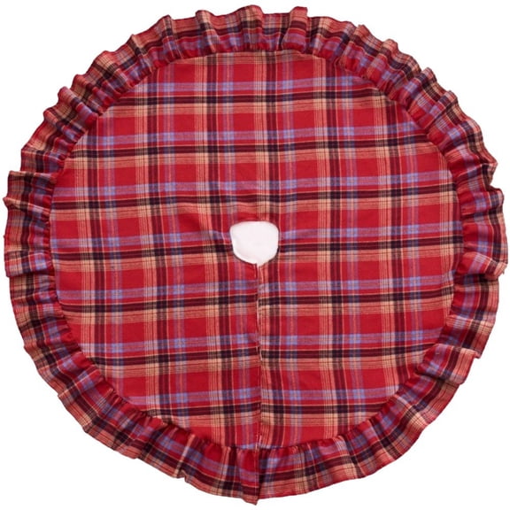 Hsqqdc Plaid Christmas Tree Skirt, Ruffled Gingham Tree Base Cover with Fastener, Rustic Farmhouse Xmas Decor, Red Plaid, 35.4 in, 1 Pack