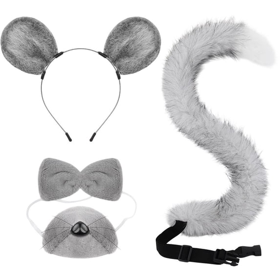 Hsqqdc Plush Brown Mouse Ears Shape Headband Bow Tie and Tail Animal Theme Set, 4 Pieces
