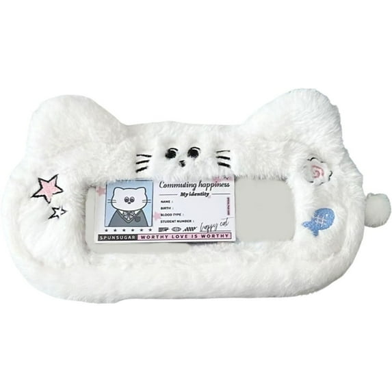 Hsqqdc Plush Cat Design Zipper Pouch, Compact Organizer for Cosmetics & Stationery Essentials