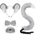 thumbnail image 1 of Hsqqdc Plush Gray Mouse Ears Shape Headband Set with Bow Tie and Tail, 4 Pieces, 1 of 7
