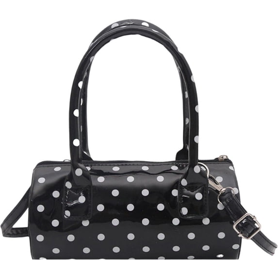 Hsqqdc Polka Dot Cylindrical Handbag Retro PU Leather Cross Body Bag for Daily Work and Travel