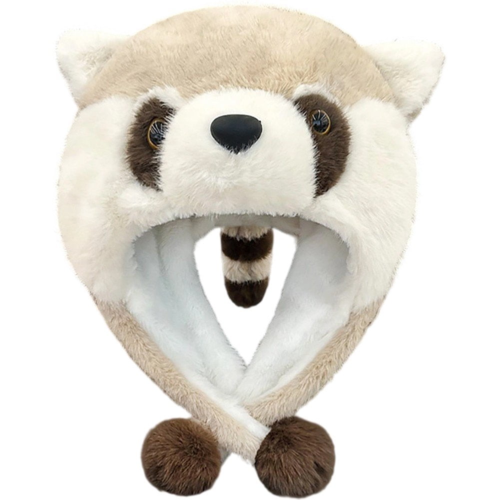 Hsqqdc Raccoon Plush Warm Hat, Cartoon Animal Ear Protection Hat for ...
