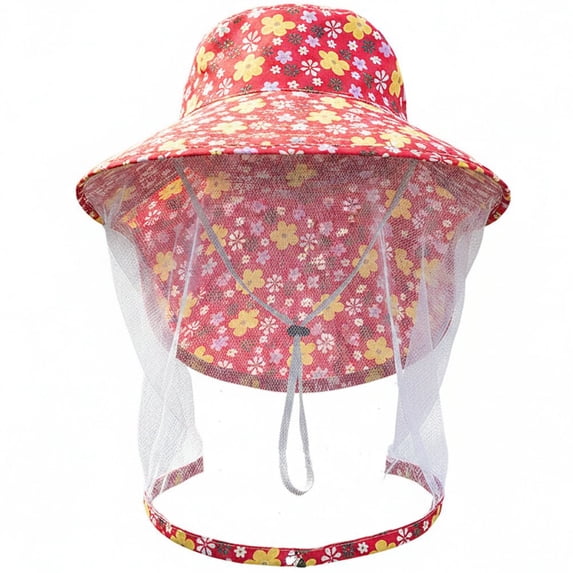 Hsqqdc Red Mosquito Net Hat Mesh Face Cover Insect Proof Sun Shade Bucket Cap Outdoor