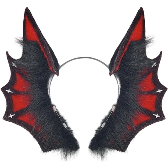 Hsqqdc Resin Black Red Dark Gothic Bat Wing Headband with Demon Fin Accents for Halloween, 1 Piece