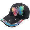 thumbnail image 1 of Hsqqdc Rhinestones Butterfly Baseball Cap, Bling Adjustable Sun Hat for Outdoor Sport, 1 of 7