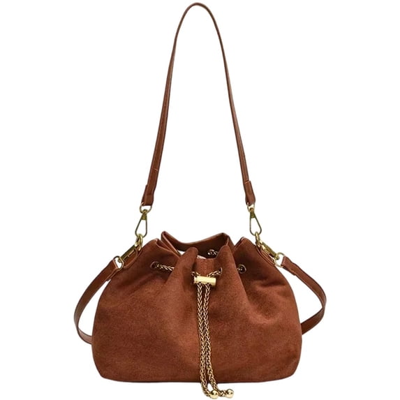 Hsqqdc Soft Suede Drawstring Bucket Crossbody Bag for Women, Casual Shoulder Handbag Purse