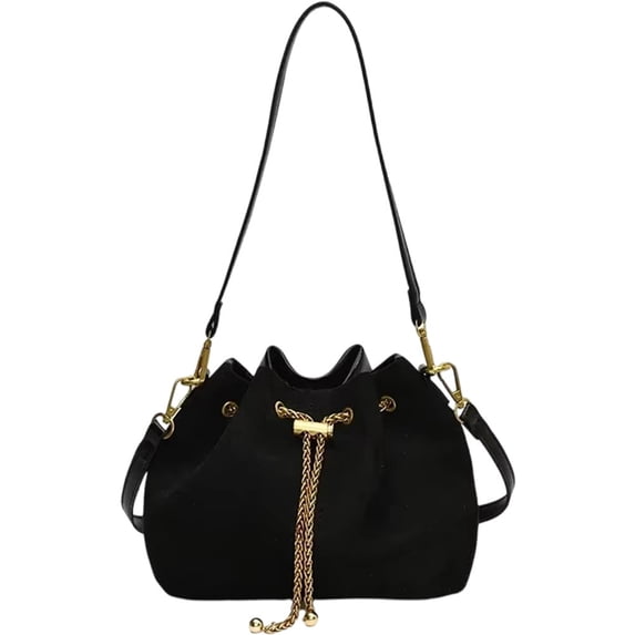 Hsqqdc Soft Suede Drawstring Bucket Crossbody Bag for Women, Casual Shoulder Handbag Purse