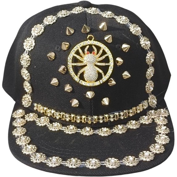 Hsqqdc Spider Chain Studded Baseball Cap Rhinestone Hip Hop Hat
