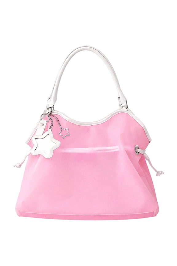Star Tote Hobo Bag, Candy-Colored PVC Transparent Handbag with Drawstring