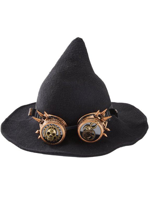 Steampunk Witch Hat with Goggles Gothic Wizard Hat for Party