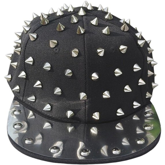 Hsqqdc Studded Baseball Cap Flat Brim Spiky Punk Hat for Street Dance