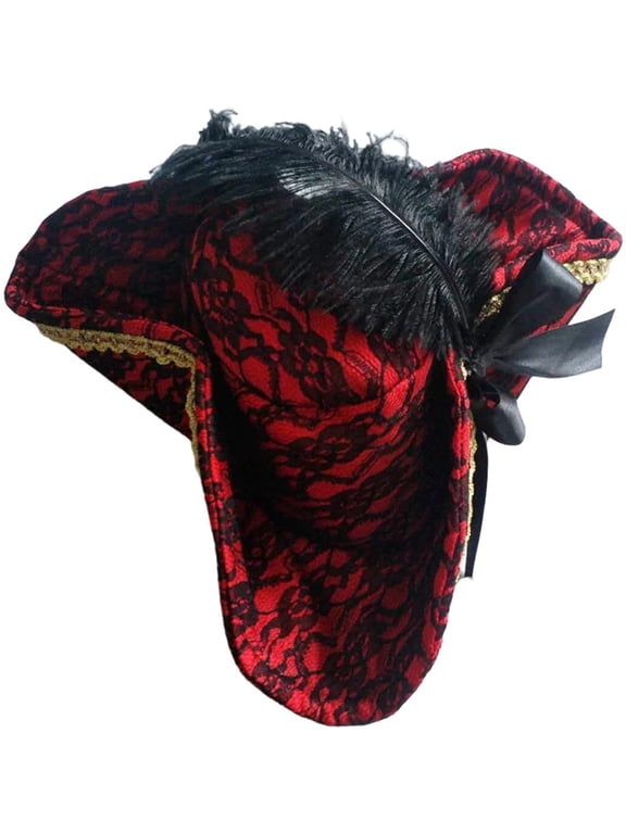 Triangle Pirate Cap Lace Black Feather Decorative Headwear for Halloween,Party