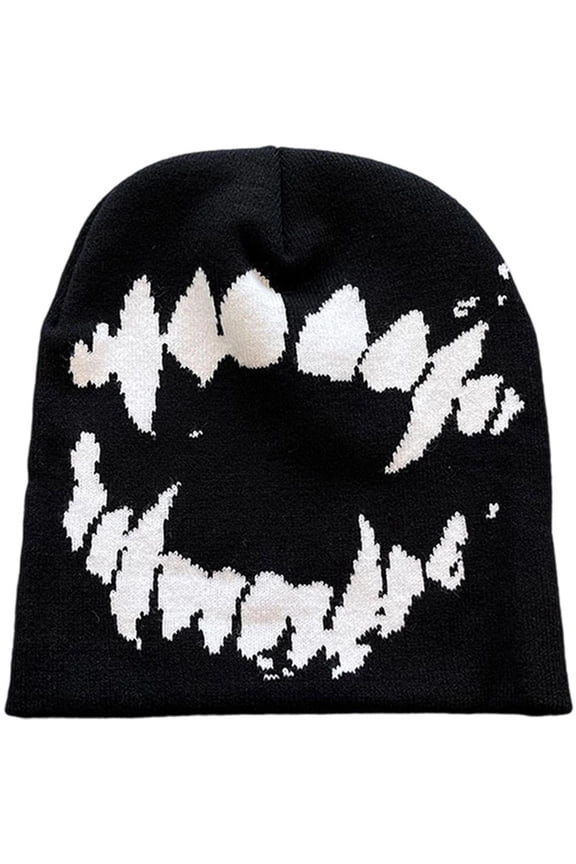 Unisex Gothic Y2K Knitted Beanie, Vintage Harajuku Warm Skull Cap for Winter Streetwear