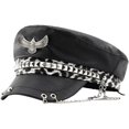 thumbnail image 1 of Hsqqdc Unisex Metal Rivet Studded Captain Hat PU Leather Flat Peaked Sailor Navy Cap, 1 of 7