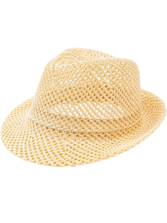 Unisex Summer Breathable Mesh Panama Fedora Hat, Cotton-Blend Narrow Brim Jazz Cap for Outdoor Use